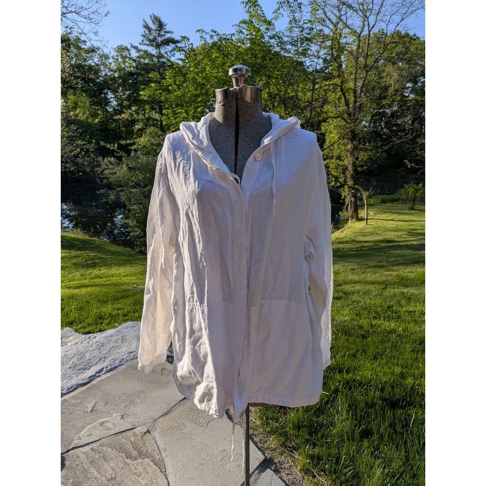 Vtg Lands End 100% Linen Jacket Hoodie 18W Boho Beach Vacation Capsule Lagenlook